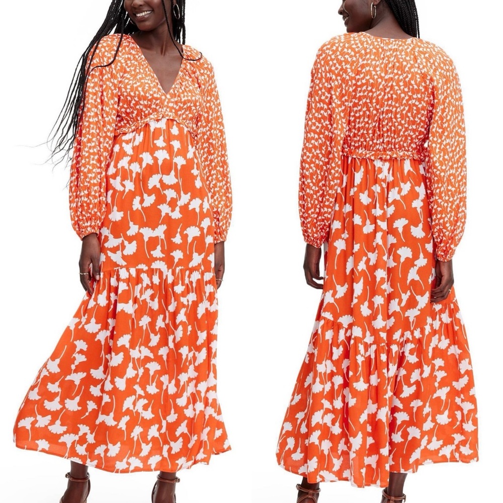 DVF for Target – V-Neck Cherry Tomato Gingko Maxi Tent Dress, Size XXS